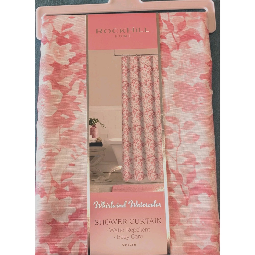 Rockhill Home Pink Rose Floral Watercolor Shower Curtain Water Repellent 72x72